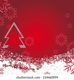 Christmas red background with fir tree and snowflakes. Eps 10 format. created using gradients, transparency and clipping mask