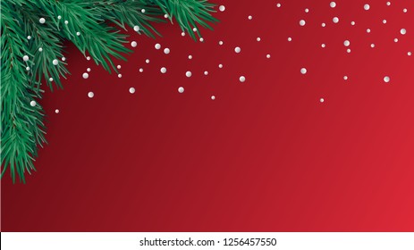 Christmas red background with fir twigs and snow. Vector illustration. Vector illustration