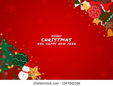 Christmas red background gift corner design modern style snowfall with space. vector illustration