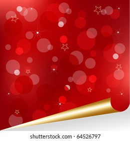 Christmas Red Background With Gold Scroll, Vector Illustration
