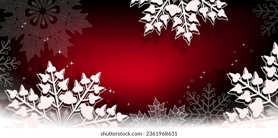 Christmas red background, gorgeous white snowflakes.