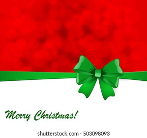 Christmas red background with green bow