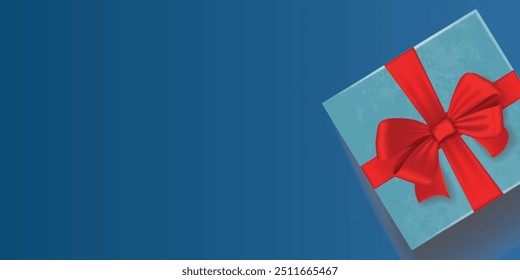 Christmas red background with realistic 3d decorative design elements. Festive Xmas composition flat top view of red gift boxes, glowing garland decorations, green tree branches. Vector illustration