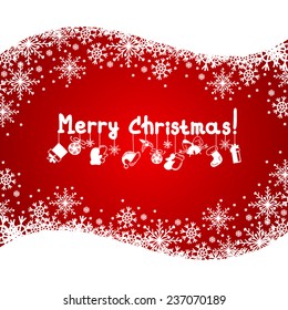 Christmas red background with snow and snowflakes