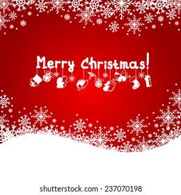 Christmas red background with snow and snowflakes