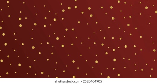 Christmas red background with snow, white falling snowflakes, glowing light. Snowy winter design. Gold glitter star and particle. Magic snowfall. New Year background. Fairy bulb. Vector illustration.
