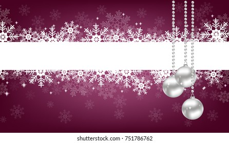 Christmas  red   background of snowflakes and balls with place for text
