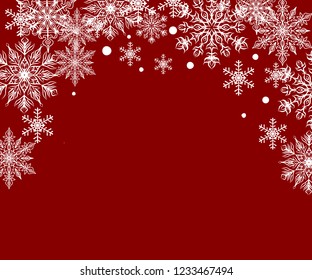 Christmas red background with snowflakes border