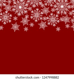 Christmas red background with snowflakes border