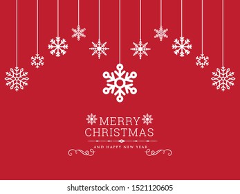 Christmas red background with snowflakes Hanging elements