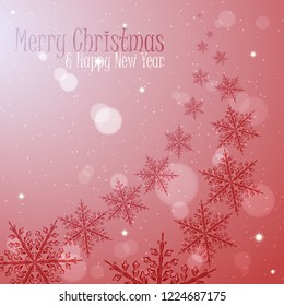 Christmas red background with snowflakes. Merry Christmas and Happy New Year. Invitation or greeting card. Vector holiday template.