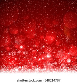 Christmas Red Background with Snowflakes and Snow. Vector illustration