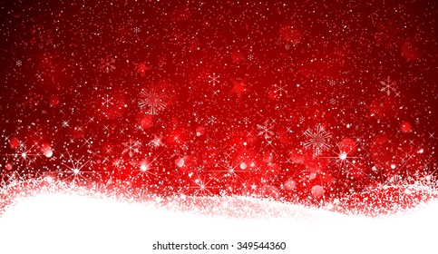 Christmas Red Background With Snowflakes And Snow. Vector Illustration