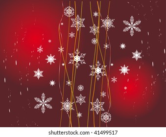 Christmas red background with snowflakes. Vector illustration