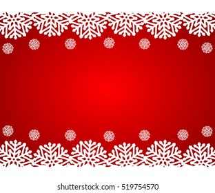 Christmas red background with snowflakes, vector illustration