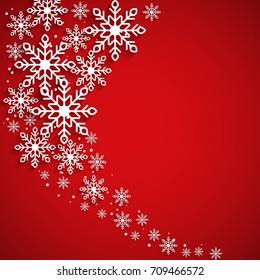 Christmas red background with snowflakes. Vector illustration.