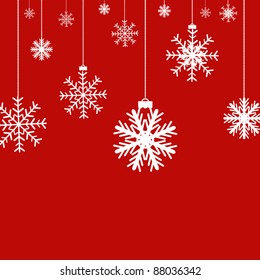 Fondo Rojo De Navidad Con Copos De Nieve, Ilustración Vectorial