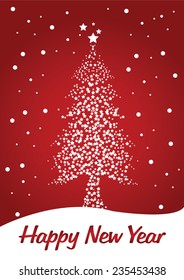 Christmas red background with Christmas Tree made of star Vector