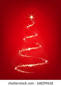 Christmas red background with tree. Vector