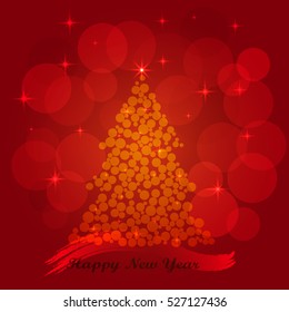 Christmas red background with Christmas tree. Vector
