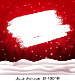 Christmas red background, winter landscape, fall snowflake and snow. Vector illustration template