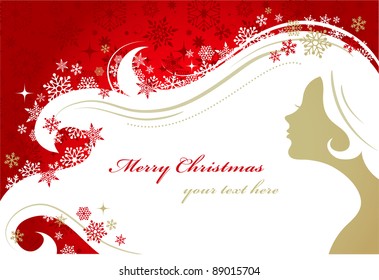 Christmas red background with woman silhouette