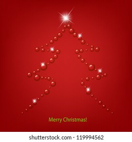 Christmas red background with  xmas tree water drops.