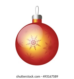 Christmas red ball Christmas decoration on the Christmas tree, vector illustration, 3d