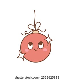 Christmas red ball hanging with happy face vector illustration