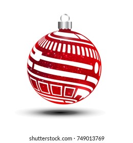 Christmas red ball on white background.