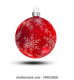 Christmas red ball on white background.