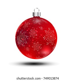 Christmas red ball on white background.