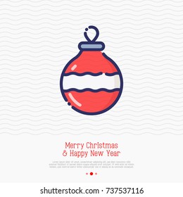 Christmas red ball thin line icon. Simple vector illustration of Christmas decoration.