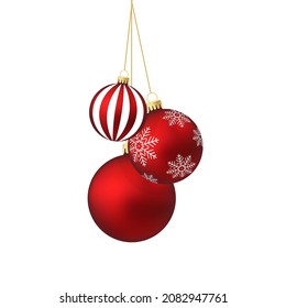 Bolas rojas de Navidad en una cadena aislada en fondo blanco