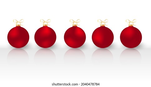 Christmas red balls with reflection. Holiday design elements. Vector illustration.