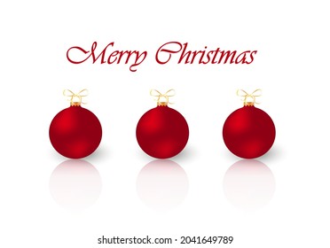 Christmas red balls with reflection. Merry Christmas. Holiday design elements. Vector illustration.