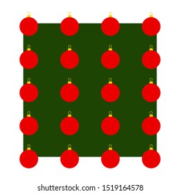 Christmas red balls seamless pattern on white and green background. Vector ornament with Christmas decorations for cards, posters, wrapping paper, wallpaper.