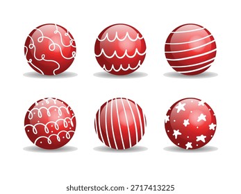 Juego de Vector de bolas rojas de Navidades. Adornos de decoración de Festiva de invierno.