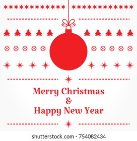 Christmas red bauble card. Vector illustration