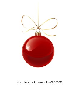 Christmas red bauble with gold ribbon