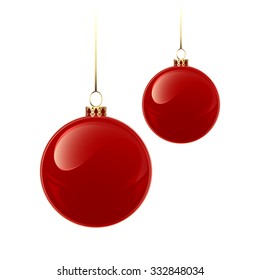 Christmas red baubles with gold ribbon