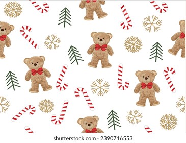 christmas red bear vector hand drawn ginger cookie snowflake christmas candy  merry christmas happy new year seamles papper gift 2024