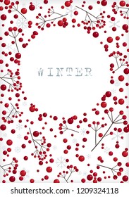 Christmas red berries frame and border vector for decoration all events.