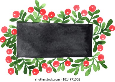Christmas red berry plant frame with black copy space rectangle shape for decoration on Christmas holiday events.