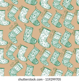 Christmas red and blue socks doodle seamless pattern.