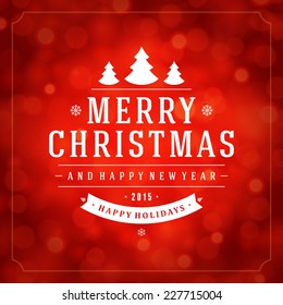 Christmas red bokeh light vector background. Greeting card design or invitation and holidays wishes.