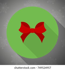 Christmas red bow icon flat design with long shadows. For web and mobile applications. It can be used as pictogram, icon, info graphic element. Vector Illustration.