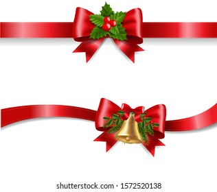 Christmas Red Bow And White Background With Gradient Mesh, Vector Illustration