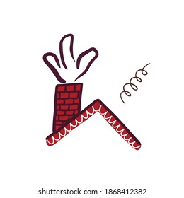 Christmas red brick pipe, snow roof isolated on white background. Hand drawn element of gingerbread house. Happy new year celebration. Use to banner, postcard. 