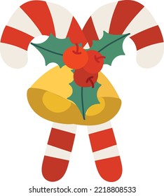 navidad caña de caramelo rojo con diseño vectorial de campana de navidad aislado